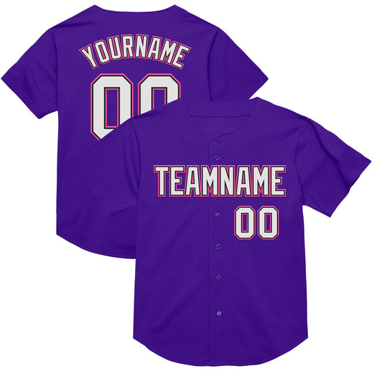 Custom Purple Black-Pink Mesh Authentic Throwback Baseball Jersey - Sky-Custom