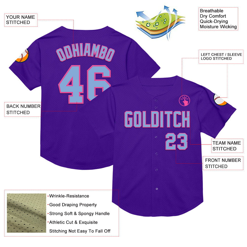 Custom Purple Light Blue-Pink Mesh Authentic Throwback Baseball Jersey - Sky-Custom