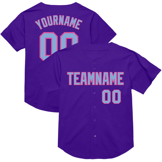 Custom Purple Light Blue-Pink Mesh Authentic Throwback Baseball Jersey - Sky-Custom
