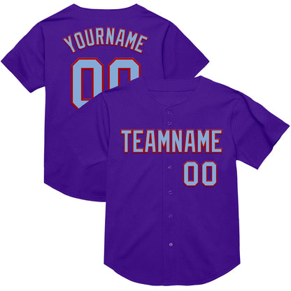 Custom Purple Light Blue-Red Mesh Authentic Throwback Baseball Jersey - Sky-Custom