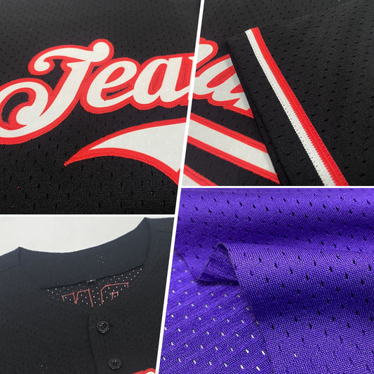 Custom Purple Black-Gray Mesh Authentic Throwback Baseball Jersey - Sky-Custom