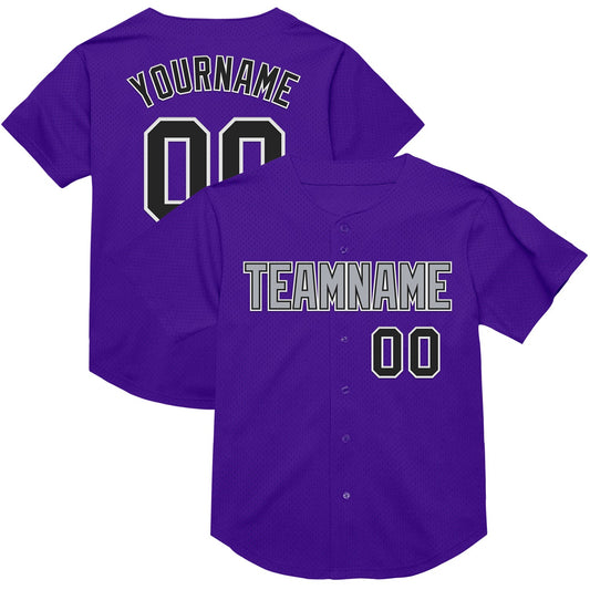 Custom Purple Black-Gray Mesh Authentic Throwback Baseball Jersey - Sky-Custom