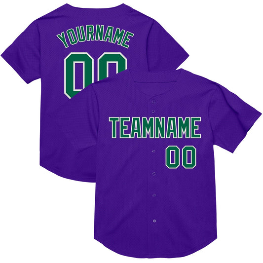 Custom Purple Kelly Green-White Mesh Authentic Throwback Baseball Jersey - Sky-Custom