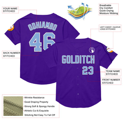 Custom Purple Light Blue-White Mesh Authentic Throwback Baseball Jersey - Sky-Custom