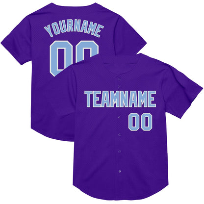 Custom Purple Light Blue-White Mesh Authentic Throwback Baseball Jersey - Sky-Custom