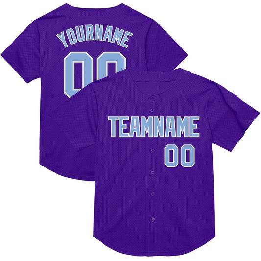 Custom Purple Light Blue-White Mesh Authentic Throwback Baseball Jersey - Sky-Custom