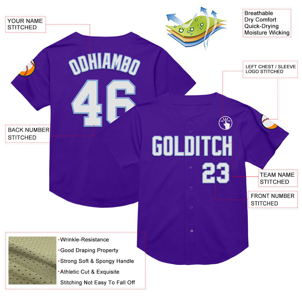 Custom Purple White-Light Blue Mesh Authentic Throwback Baseball Jersey - Sky-Custom