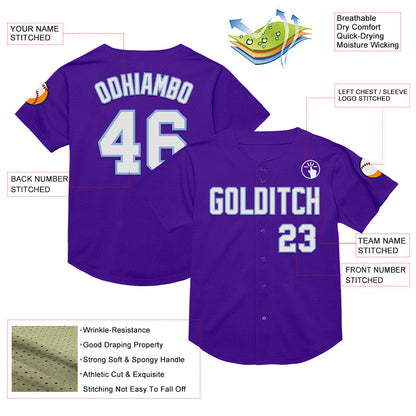 Custom Purple White-Light Blue Mesh Authentic Throwback Baseball Jersey - Sky-Custom
