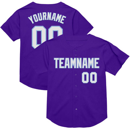 Custom Purple White-Light Blue Mesh Authentic Throwback Baseball Jersey - Sky-Custom