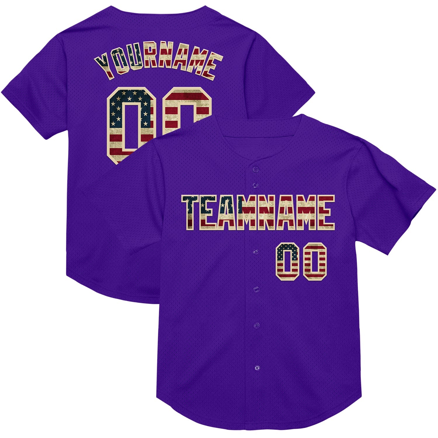 Custom Purple Vintage USA Flag-Cream Mesh Authentic Throwback Baseball Jersey - Sky-Custom
