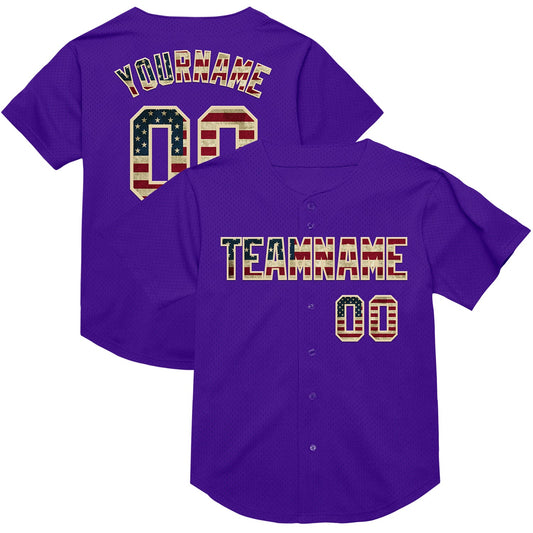 Custom Purple Vintage USA Flag-Cream Mesh Authentic Throwback Baseball Jersey - Sky-Custom