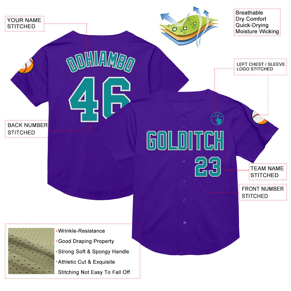 Custom Purple Teal-White Mesh Authentic Throwback Baseball Jersey - Sky-Custom