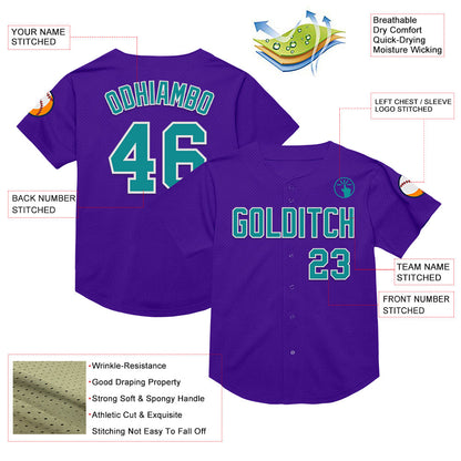 Custom Purple Teal-White Mesh Authentic Throwback Baseball Jersey - Sky-Custom