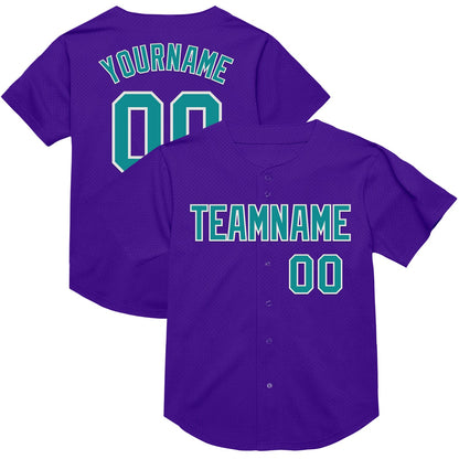 Custom Purple Teal-White Mesh Authentic Throwback Baseball Jersey - Sky-Custom