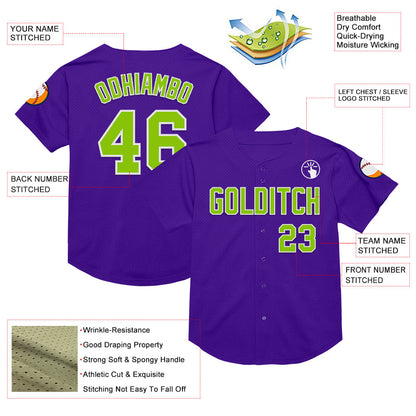 Custom Purple Neon Green-White Mesh Authentic Throwback Baseball Jersey - Sky-Custom