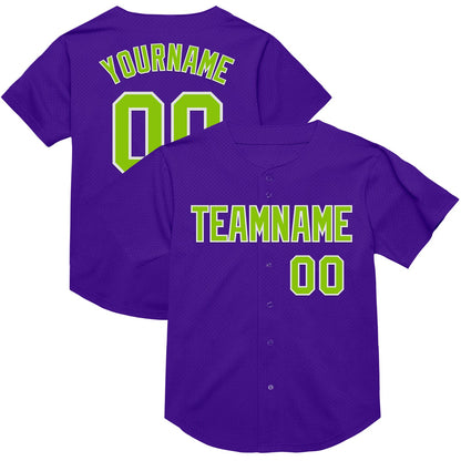 Custom Purple Neon Green-White Mesh Authentic Throwback Baseball Jersey - Sky-Custom