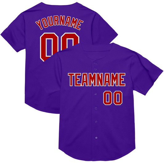 Custom Purple Red-White Mesh Authentic Throwback Baseball Jersey - Sky-Custom