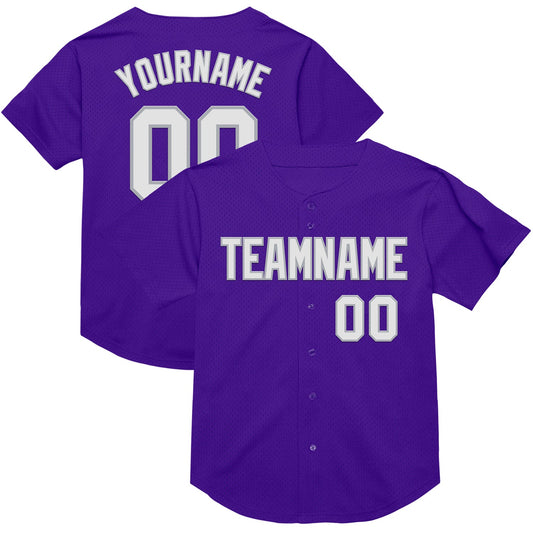 Custom Purple White-Gray Mesh Authentic Throwback Baseball Jersey - Sky-Custom