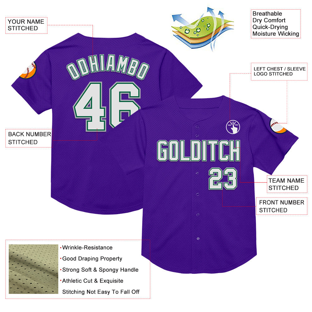 Custom Purple Kelly Green-Gray Mesh Authentic Throwback Baseball Jersey - Sky-Custom