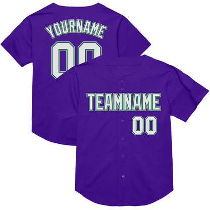 Custom Purple Kelly Green-Gray Mesh Authentic Throwback Baseball Jersey - Sky-Custom
