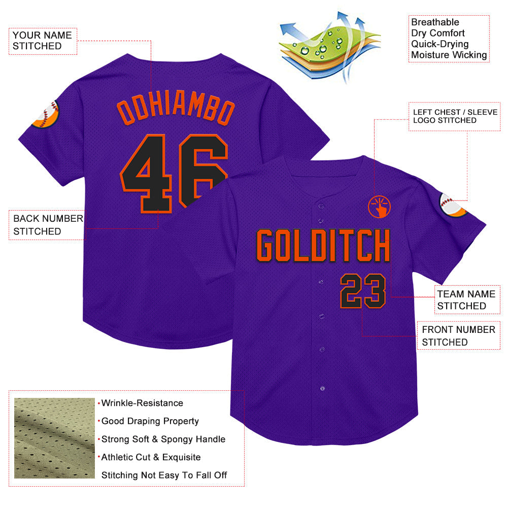 Custom Purple Black-Orange Mesh Authentic Throwback Baseball Jersey - Sky-Custom