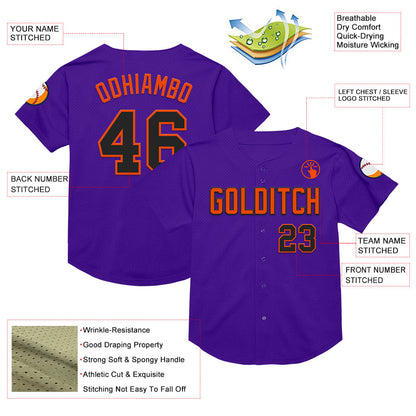 Custom Purple Black-Orange Mesh Authentic Throwback Baseball Jersey - Sky-Custom