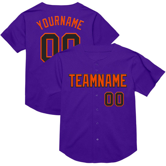 Custom Purple Black-Orange Mesh Authentic Throwback Baseball Jersey - Sky-Custom