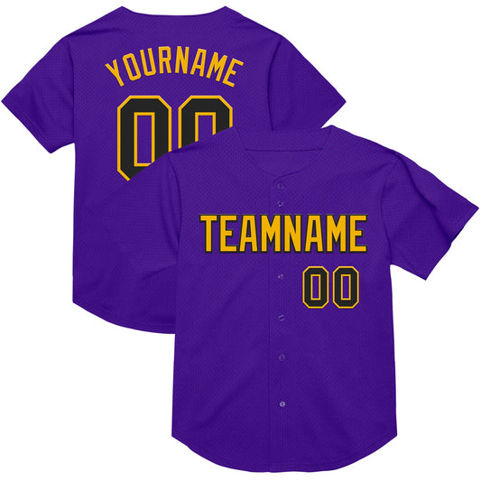 Custom Purple Black-Gold Mesh Authentic Throwback Baseball Jersey - Sky-Custom
