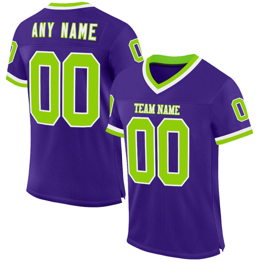 Custom Purple Neon Green-White Mesh Authentic Throwback Football Jersey - Sky-Custom