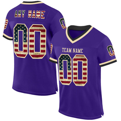 Custom Purple Vintage USA Flag Cream-Black Mesh Authentic Throwback Football Jersey - Sky-Custom