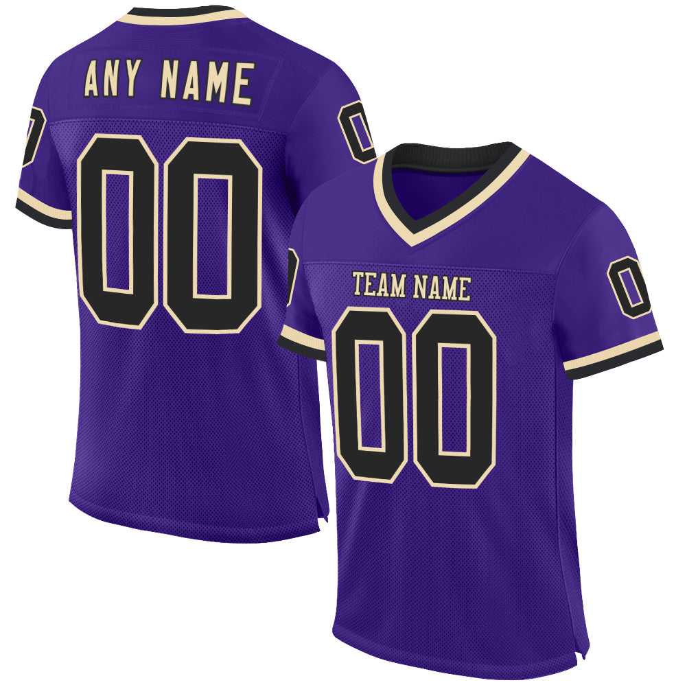 Custom Purple Black-Cream Mesh Authentic Throwback Football Jersey - Sky-Custom