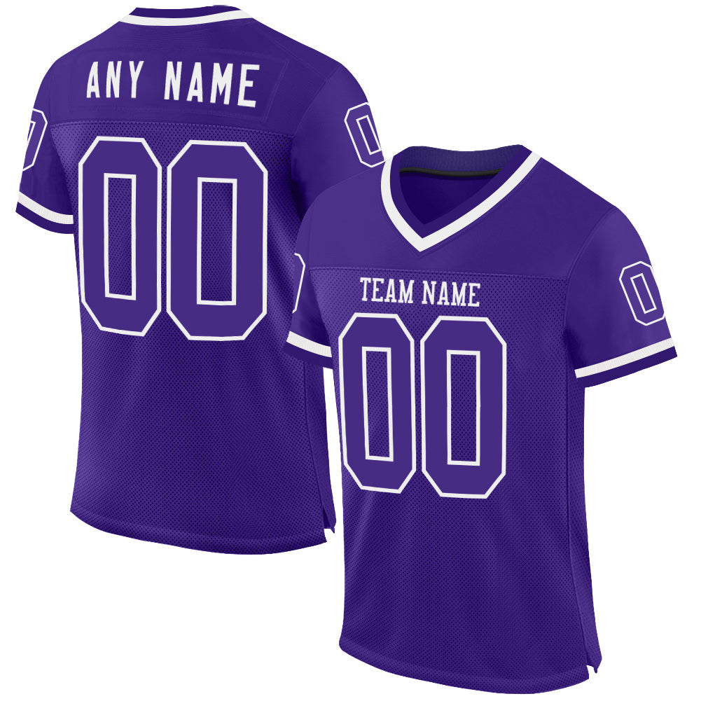 Custom Purple White Mesh Authentic Throwback Football Jersey - Sky-Custom