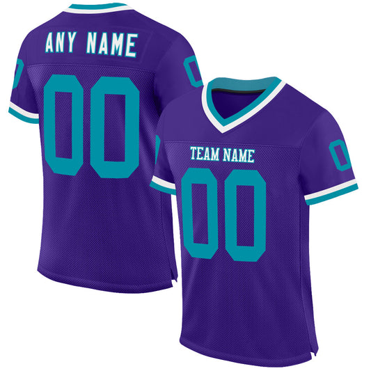 Custom Purple Teal-White Mesh Authentic Throwback Football Jersey - Sky-Custom