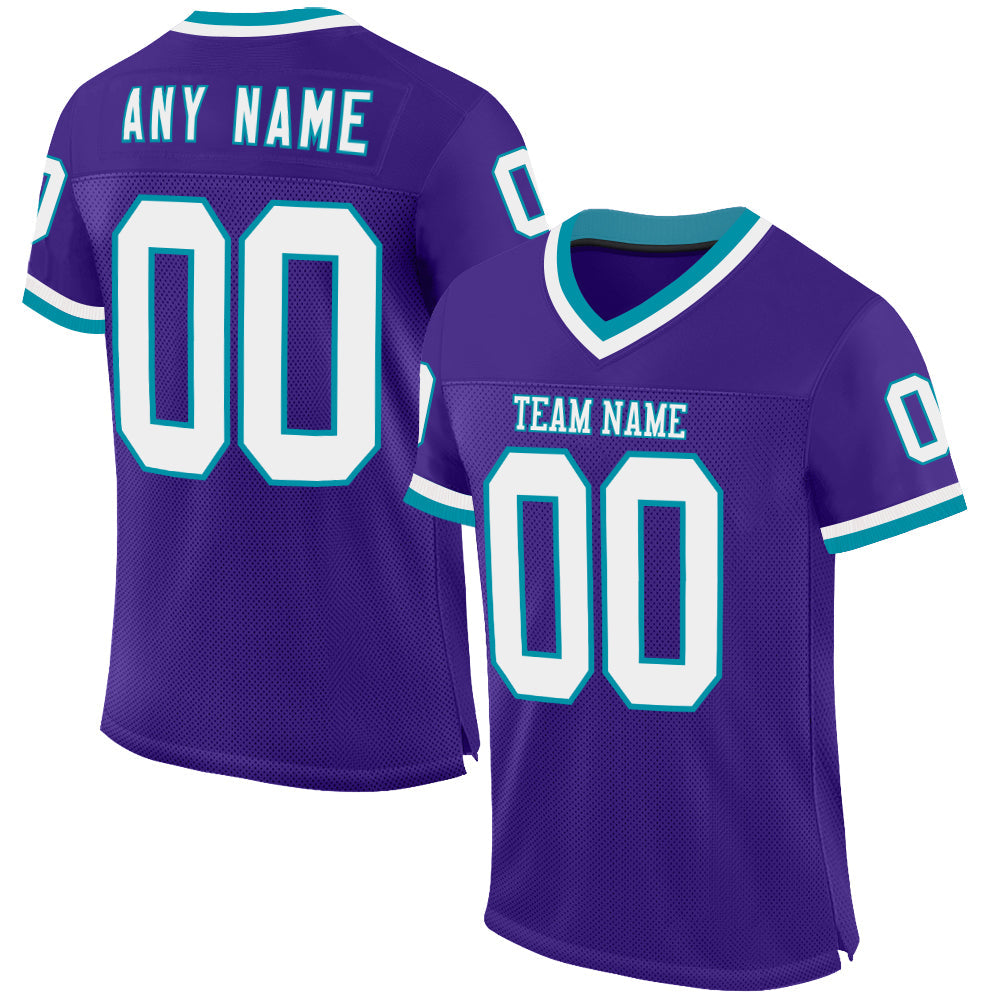 Custom Purple White-Teal Mesh Authentic Throwback Football Jersey - Sky-Custom