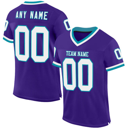 Custom Purple White-Teal Mesh Authentic Throwback Football Jersey - Sky-Custom