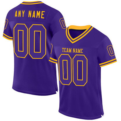 Custom Purple Gold Mesh Authentic Throwback Football Jersey - Sky-Custom