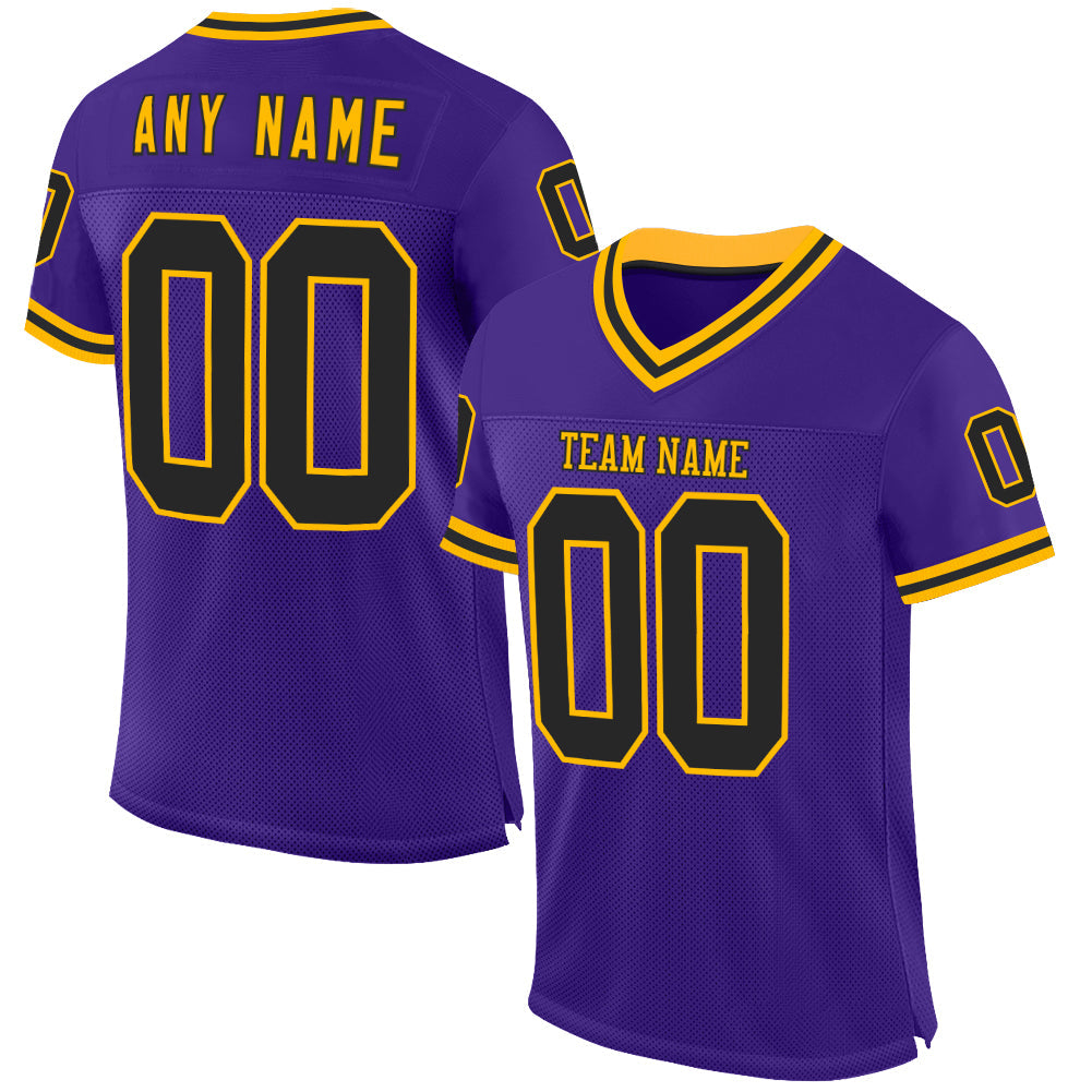 Custom Purple Black-Gold Mesh Authentic Throwback Football Jersey - Sky-Custom