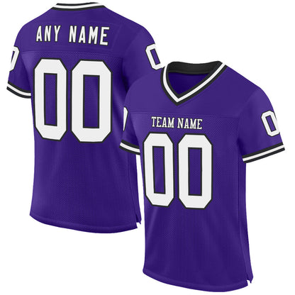 Custom Purple White-Black Mesh Authentic Throwback Football Jersey - Sky-Custom