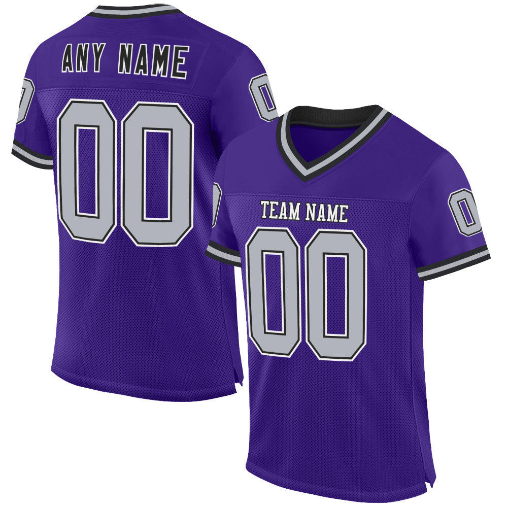 Custom Purple Gray-Black Mesh Authentic Throwback Football Jersey - Sky-Custom