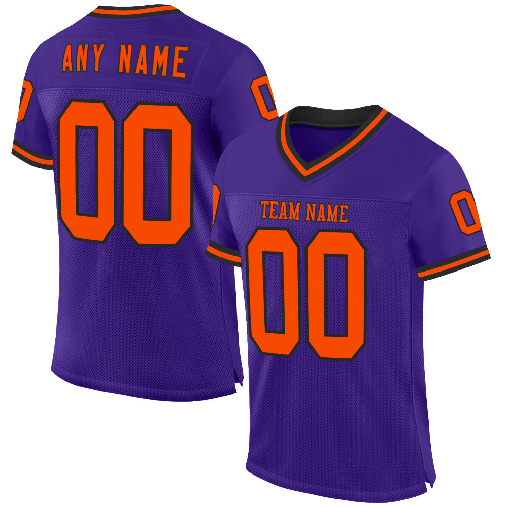 Custom Purple Orange-Black Mesh Authentic Throwback Football Jersey - Sky-Custom