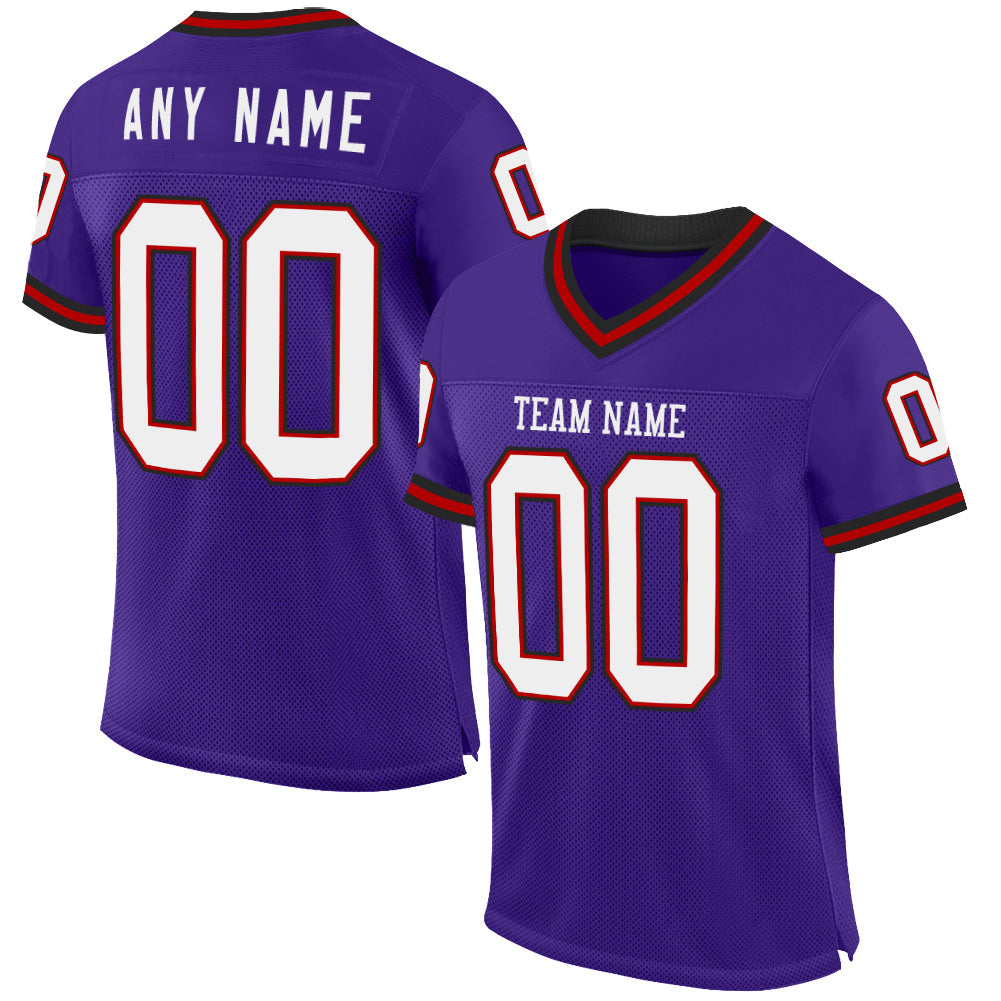 Custom Purple Red-Black Mesh Authentic Throwback Football Jersey - Sky-Custom