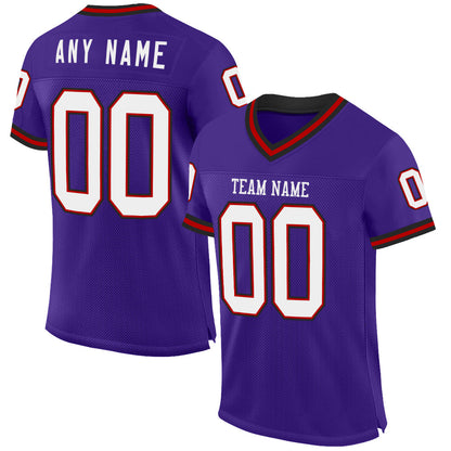 Custom Purple Red-Black Mesh Authentic Throwback Football Jersey - Sky-Custom