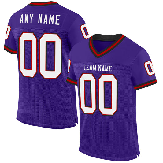 Custom Purple Red-Black Mesh Authentic Throwback Football Jersey - Sky-Custom