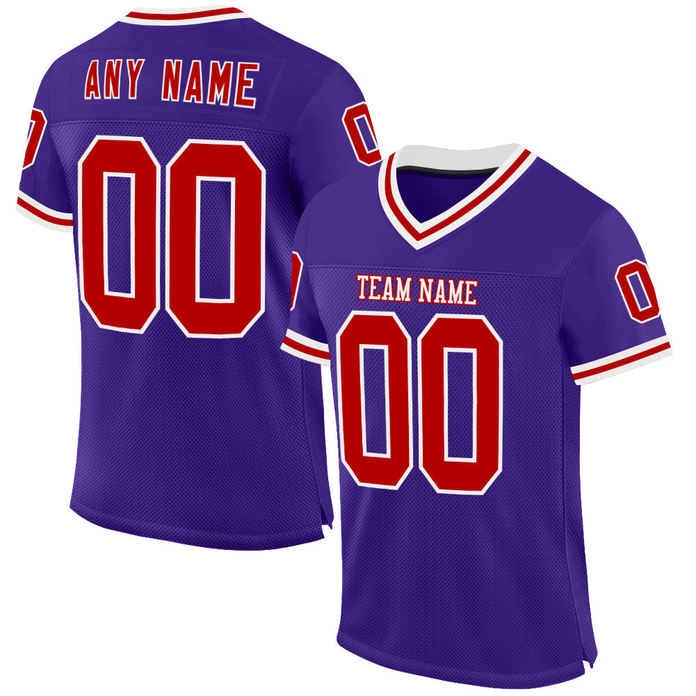 Custom Purple Red-White Mesh Authentic Throwback Football Jersey - Sky-Custom