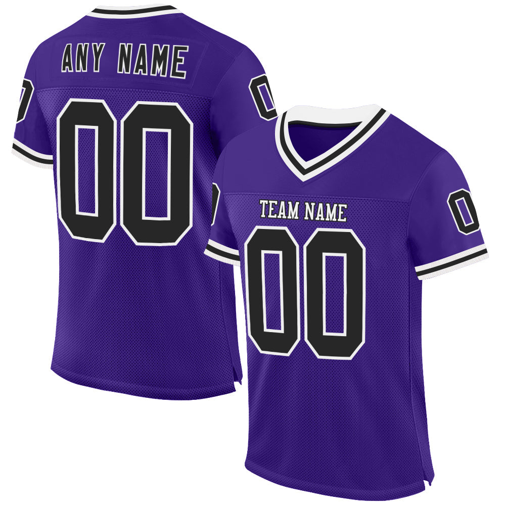 Custom Purple Black-White Mesh Authentic Throwback Football Jersey - Sky-Custom