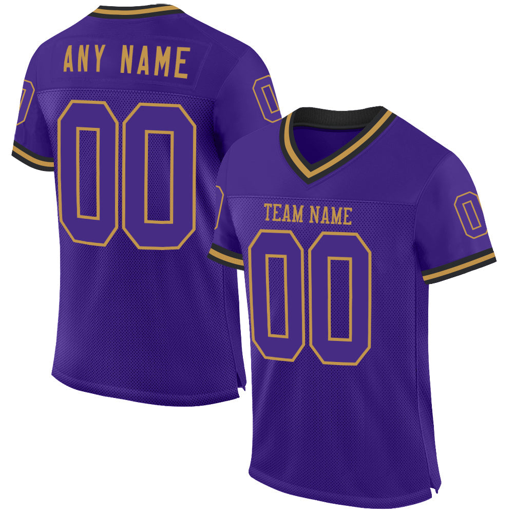 Custom Purple Old Gold-Black Mesh Authentic Throwback Football Jersey - Sky-Custom