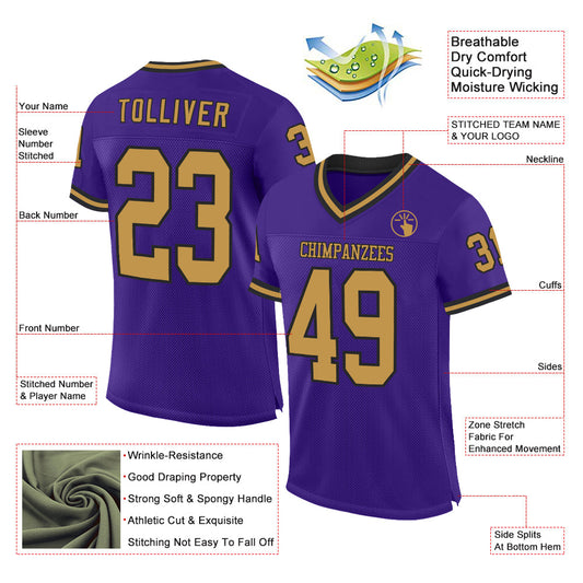 Custom Purple Old Gold-Black Mesh Authentic Throwback Football Jersey - Sky-Custom