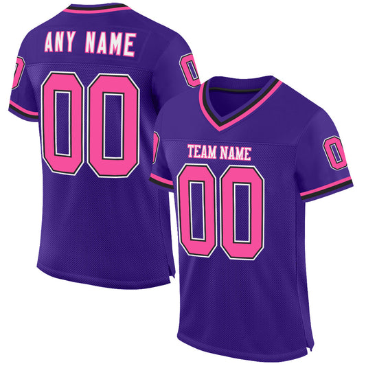 Custom Purple Pink-Black Mesh Authentic Throwback Football Jersey - Sky-Custom