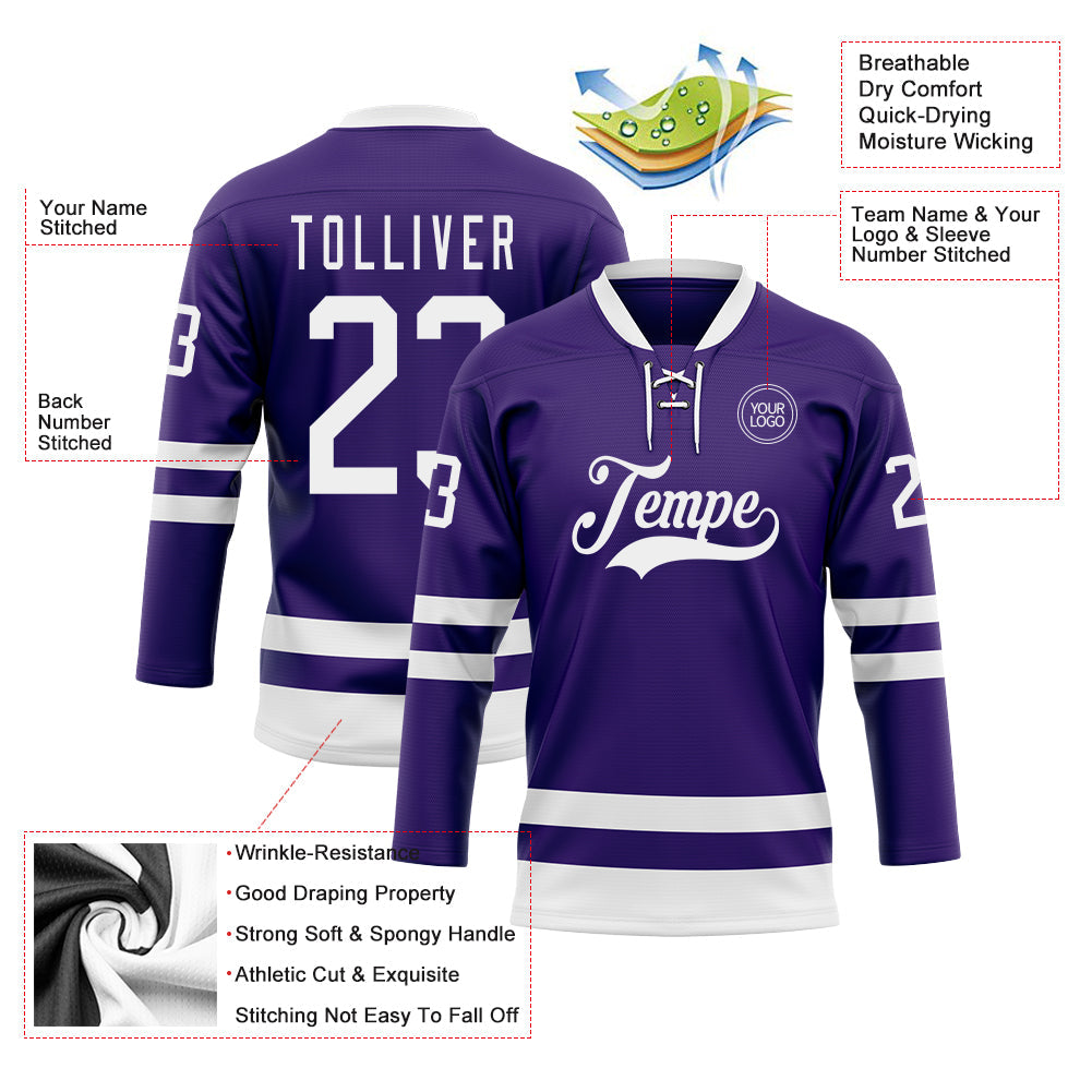 Custom Purple White Hockey Lace Neck Jersey - Sky-Custom