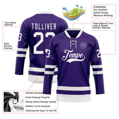 Custom Purple White Hockey Lace Neck Jersey - Sky-Custom
